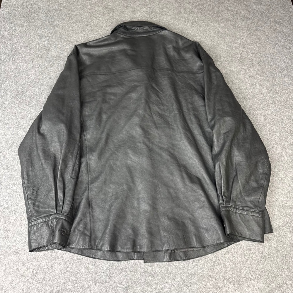 Kenneth Cole New York Mens Black Leather Shirt Jacket XXL Button Front Shacket - Picture 3 of 5